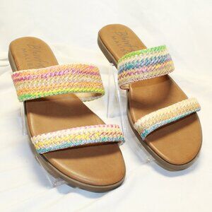 Blowfish Malibu Size 8M Multi Tan Blue Pink Raffia CURTIS 2 Slide Sandals - EUC